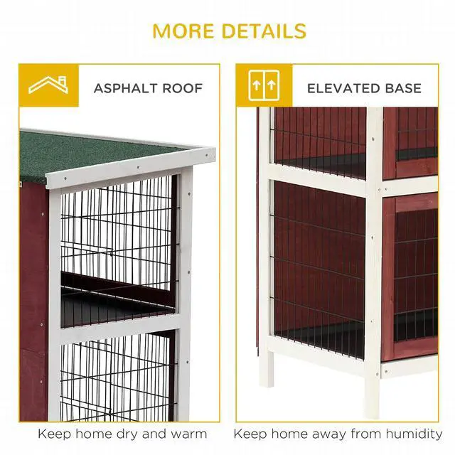 Alt view image 7 of 7 - Aosom 54" 2-Story Weatherproof Stackable Elevated Wooden Rabbit Hutch with Enclosed Run and Pull-Out Trays