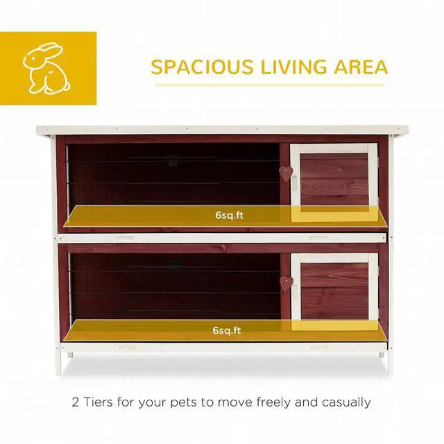 Alt view image 4 of 7 - Aosom 54" 2-Story Weatherproof Stackable Elevated Wooden Rabbit Hutch with Enclosed Run and Pull-Out Trays