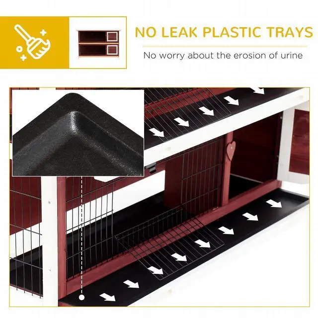 Alt view image 6 of 7 - Aosom 54" 2-Story Weatherproof Stackable Elevated Wooden Rabbit Hutch with Enclosed Run and Pull-Out Trays