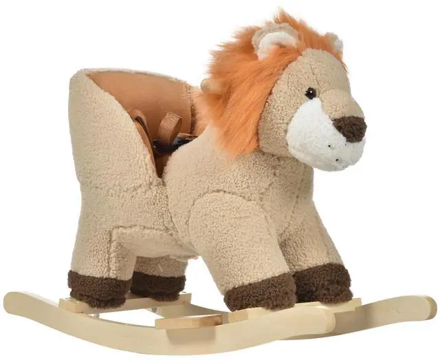 Main image of AosomQaba Baby Rocking Horse Lion with Sound, Plush Stuffed Rocking Animals, Wooden Rocking Horse with Seat Belt for 18-36 Months Boys and Girls Gift, Brown