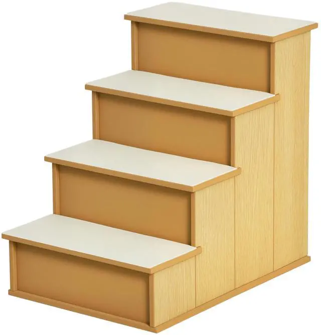 Main image of Aosom Pet Stairs, Small Pet Steps with Cushioned Removable Covering for Dogs and Cats Up To 22 lbs, Natural