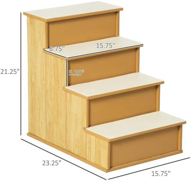 Alt view image 3 of 7 - Aosom Pet Stairs, Small Pet Steps with Cushioned Removable Covering for Dogs and Cats Up To 22 lbs, Natural