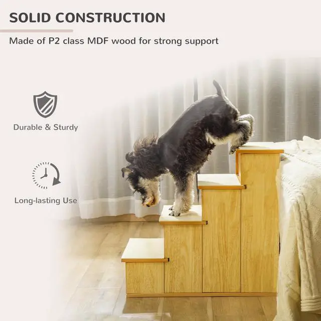 Alt view image 6 of 7 - Aosom Pet Stairs, Small Pet Steps with Cushioned Removable Covering for Dogs and Cats Up To 22 lbs, Natural