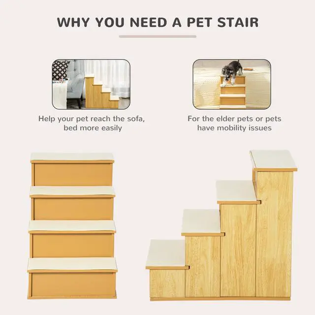Alt view image 5 of 7 - Aosom Pet Stairs, Small Pet Steps with Cushioned Removable Covering for Dogs and Cats Up To 22 lbs, Natural