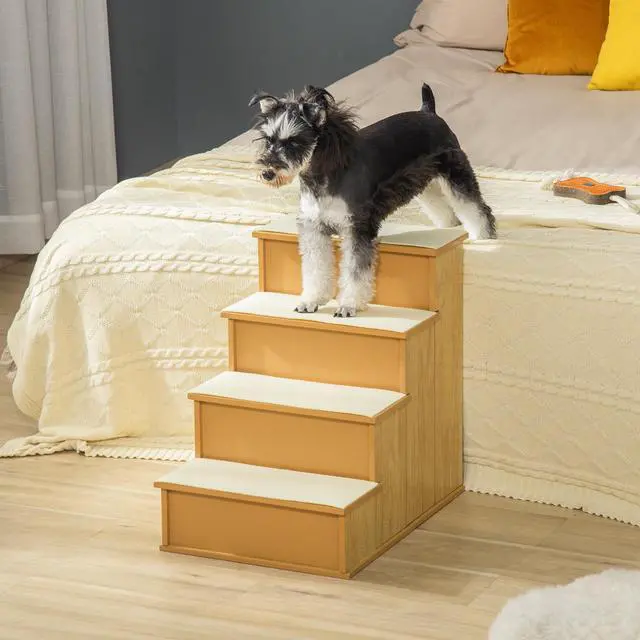 Alt view image 7 of 7 - Aosom Pet Stairs, Small Pet Steps with Cushioned Removable Covering for Dogs and Cats Up To 22 lbs, Natural