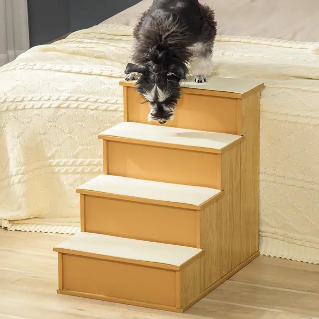 Alt view image 2 of 7 - Aosom Pet Stairs, Small Pet Steps with Cushioned Removable Covering for Dogs and Cats Up To 22 lbs, Natural