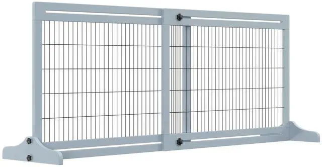 Main image of Aosom 71" W x 27.25" H Extra Wide Freestanding Pet Gate with Adjustable Length Dog, Cat, Barrier for House, Doorway, Hallway, Blue-Gray