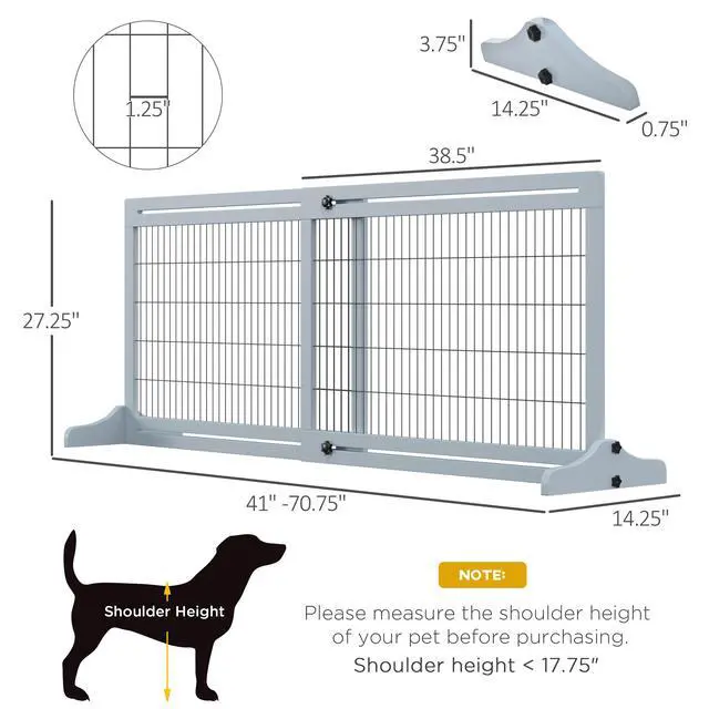 Alt view image 3 of 7 - Aosom 71" W x 27.25" H Extra Wide Freestanding Pet Gate with Adjustable Length Dog, Cat, Barrier for House, Doorway, Hallway, Blue-Gray