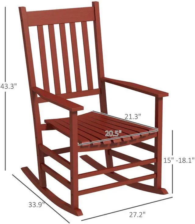 Alt view image 3 of 7 - Aosom Outdoor Rocking Chair Set of 2, Patio Rocking Chair with Smooth Curves, High Density Wooden Rockers for Lawn Garden Porch, Supports Up to 350lbs, Wine Red