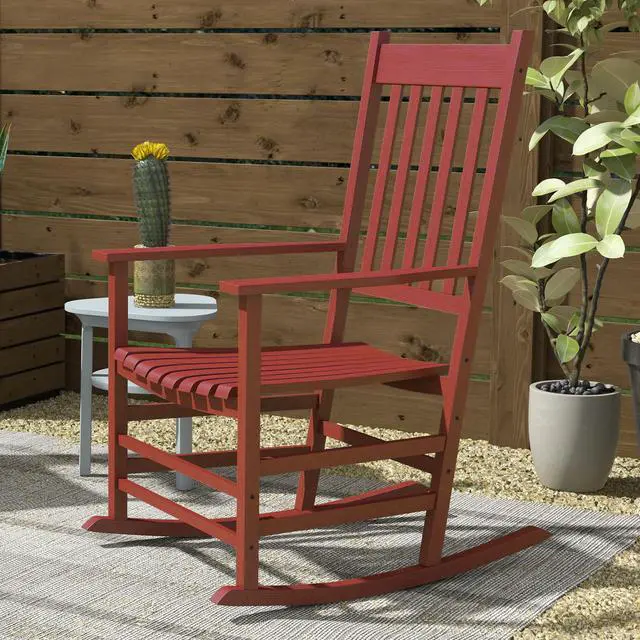 Alt view image 7 of 7 - Aosom Outdoor Rocking Chair Set of 2, Patio Rocking Chair with Smooth Curves, High Density Wooden Rockers for Lawn Garden Porch, Supports Up to 350lbs, Wine Red