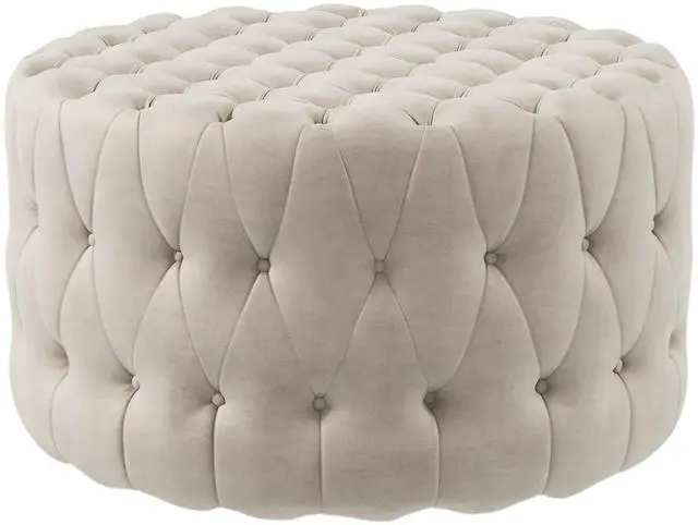 Main image of Aosom Round Ottoman Coffee Table with Velvet-feel Upholstery, Button Tufted Design and Padded Seat, Beige