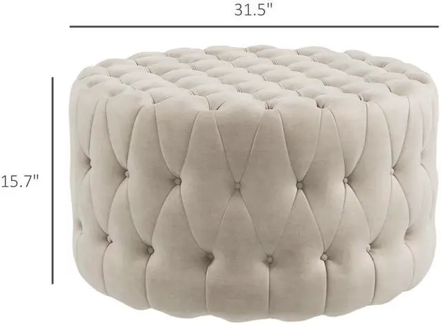 Alt view image 3 of 7 - Aosom Round Ottoman Coffee Table with Velvet-feel Upholstery, Button Tufted Design and Padded Seat, Beige
