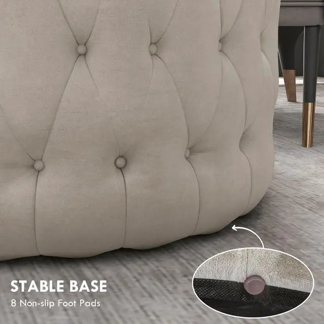 Alt view image 6 of 7 - Aosom Round Ottoman Coffee Table with Velvet-feel Upholstery, Button Tufted Design and Padded Seat, Beige