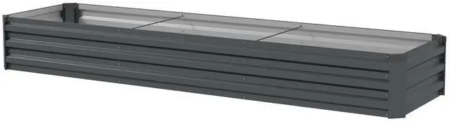 Main image of Aosom 8x2x1ft Galvanized Raised Garden Bed Kit with Safety Edging for Flowers, Herbs and Vegetables, Dark Gray