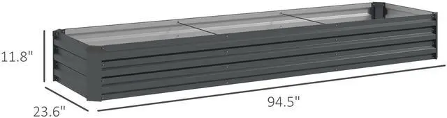 Alt view image 3 of 7 - Aosom 8x2x1ft Galvanized Raised Garden Bed Kit with Safety Edging for Flowers, Herbs and Vegetables, Dark Gray