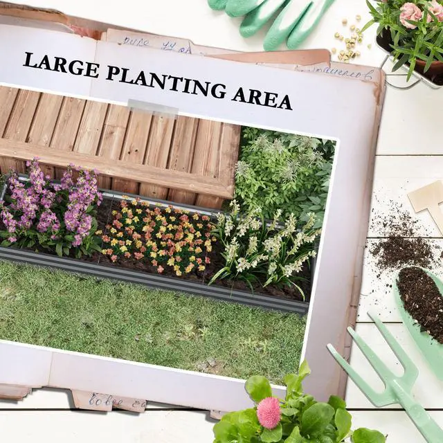 Alt view image 4 of 7 - Aosom 8x2x1ft Galvanized Raised Garden Bed Kit with Safety Edging for Flowers, Herbs and Vegetables, Dark Gray