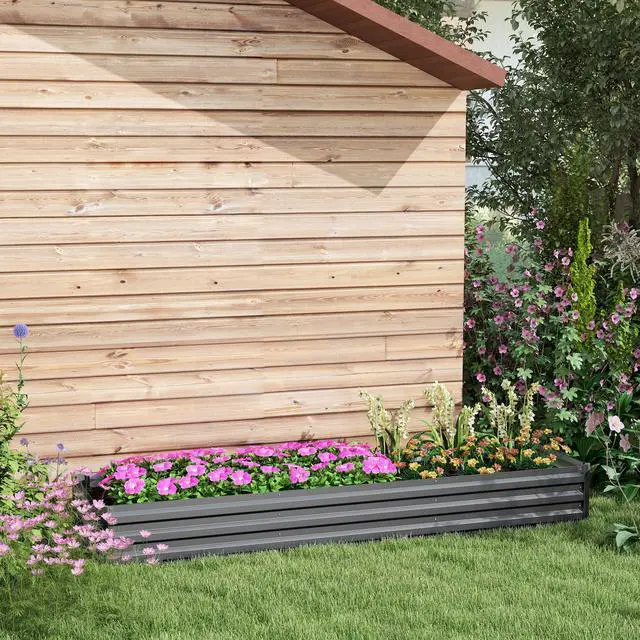 Alt view image 2 of 7 - Aosom 8x2x1ft Galvanized Raised Garden Bed Kit with Safety Edging for Flowers, Herbs and Vegetables, Dark Gray
