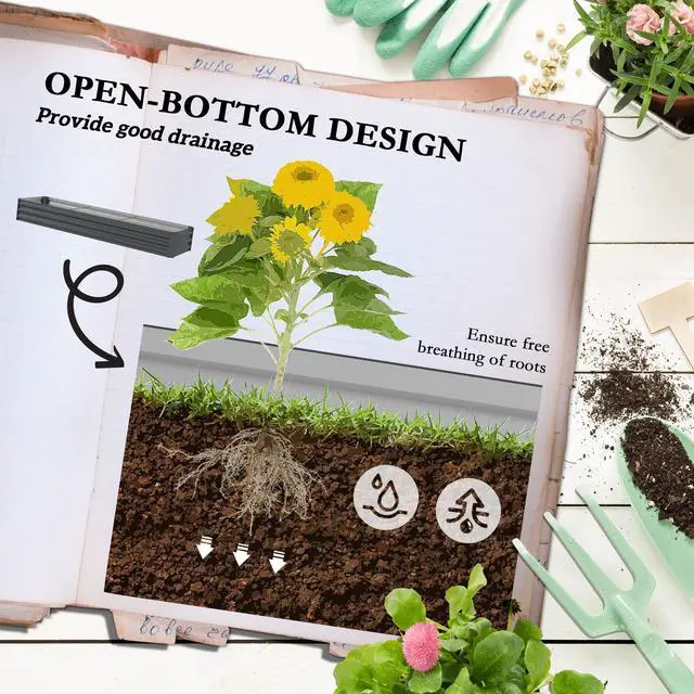 Alt view image 5 of 7 - Aosom 8x2x1ft Galvanized Raised Garden Bed Kit with Safety Edging for Flowers, Herbs and Vegetables, Dark Gray