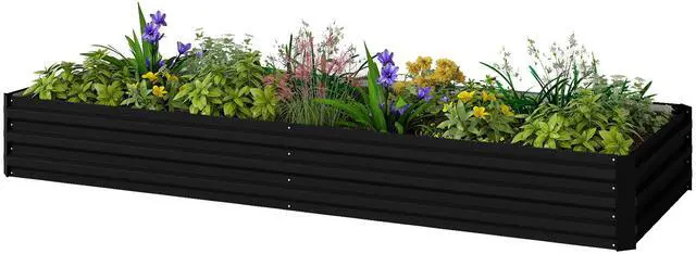 Main image of Aosom 95" x 36" x 12" Galvanized Raised Garden Bed, Easy DIY and Cleaning for Growing Flowers, Herbs, Succulents, Black