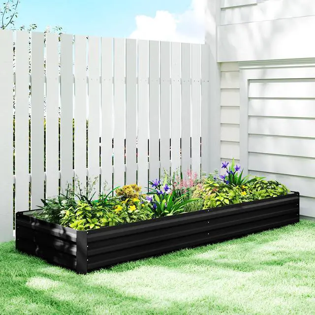Alt view image 2 of 7 - Aosom 95" x 36" x 12" Galvanized Raised Garden Bed, Easy DIY and Cleaning for Growing Flowers, Herbs, Succulents, Black