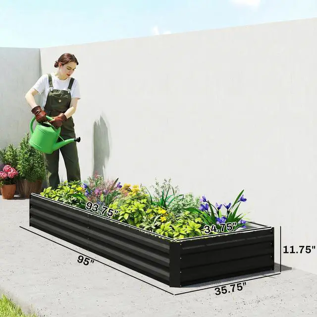 Alt view image 3 of 7 - Aosom 95" x 36" x 12" Galvanized Raised Garden Bed, Easy DIY and Cleaning for Growing Flowers, Herbs, Succulents, Black