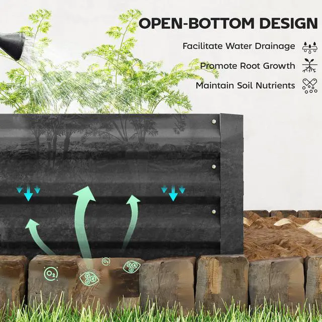 Alt view image 4 of 7 - Aosom 95" x 36" x 12" Galvanized Raised Garden Bed, Easy DIY and Cleaning for Growing Flowers, Herbs, Succulents, Black