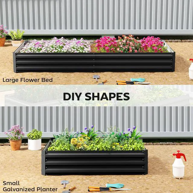 Alt view image 5 of 7 - Aosom 95" x 36" x 12" Galvanized Raised Garden Bed, Easy DIY and Cleaning for Growing Flowers, Herbs, Succulents, Black
