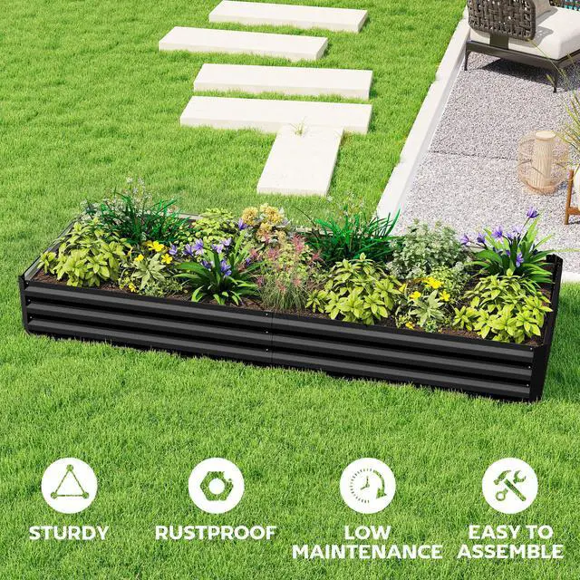 Alt view image 6 of 7 - Aosom 95" x 36" x 12" Galvanized Raised Garden Bed, Easy DIY and Cleaning for Growing Flowers, Herbs, Succulents, Black