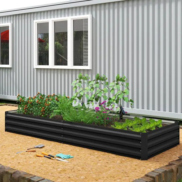 Alt view image 7 of 7 - Aosom 95" x 36" x 12" Galvanized Raised Garden Bed, Easy DIY and Cleaning for Growing Flowers, Herbs, Succulents, Black