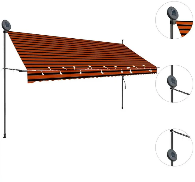Alt view image 11 of 16 - vidaXL Manual Retractable Awning with LED 137.8" Orange and Brown