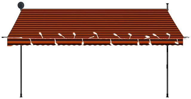 Alt view image 12 of 16 - vidaXL Manual Retractable Awning with LED 137.8" Orange and Brown