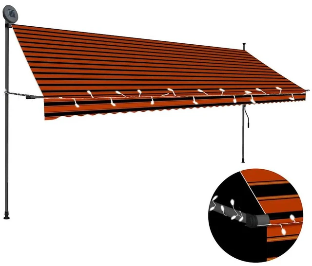 Alt view image 4 of 9 - vidaXL Manual Retractable Awning with LED 157.5" Orange and Brown