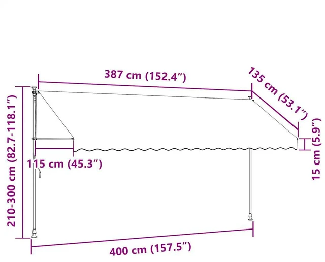 Alt view image 9 of 9 - vidaXL Manual Retractable Awning with LED 157.5" Orange and Brown
