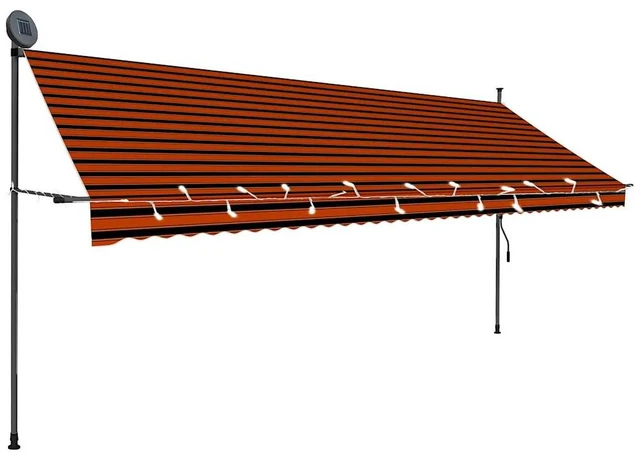 Alt view image 5 of 9 - vidaXL Manual Retractable Awning with LED 157.5" Orange and Brown