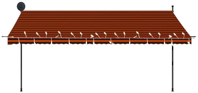 Alt view image 7 of 9 - vidaXL Manual Retractable Awning with LED 157.5" Orange and Brown