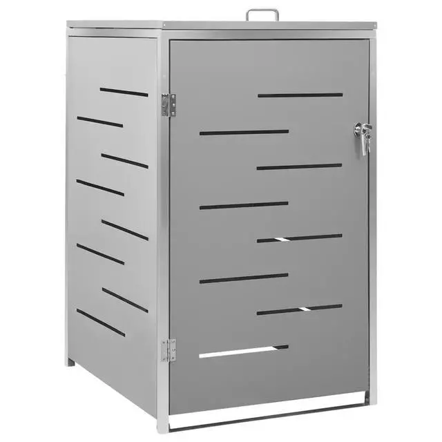 Alt view image 9 of 13 - vidaXL Single Wheelie Bin Shed 27.2"x30.5"x45.3" Stainless Steel