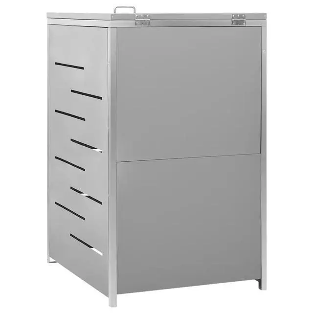 Alt view image 13 of 13 - vidaXL Single Wheelie Bin Shed 27.2"x30.5"x45.3" Stainless Steel