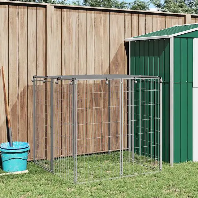 Alt view image 10 of 13 - vidaXL Dog Kennel Silver 43.3"x43.3"x43.3" Steel