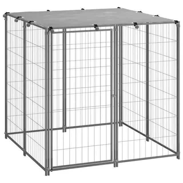 Alt view image 11 of 13 - vidaXL Dog Kennel Silver 43.3"x43.3"x43.3" Steel