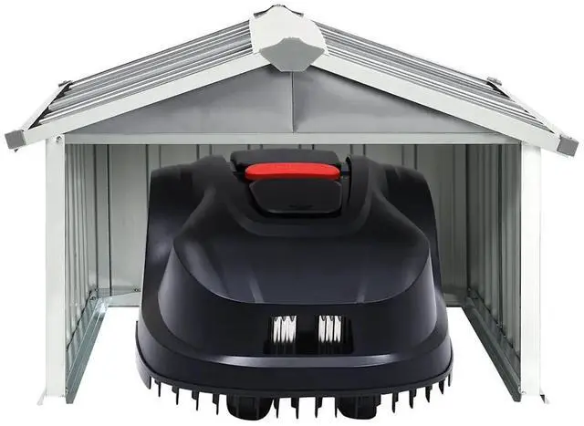 Alt view image 6 of 7 - vidaXL Garden Robot Lawnmower Shed 36.2"x38.2"x24.8" Galvanized Steel Gray