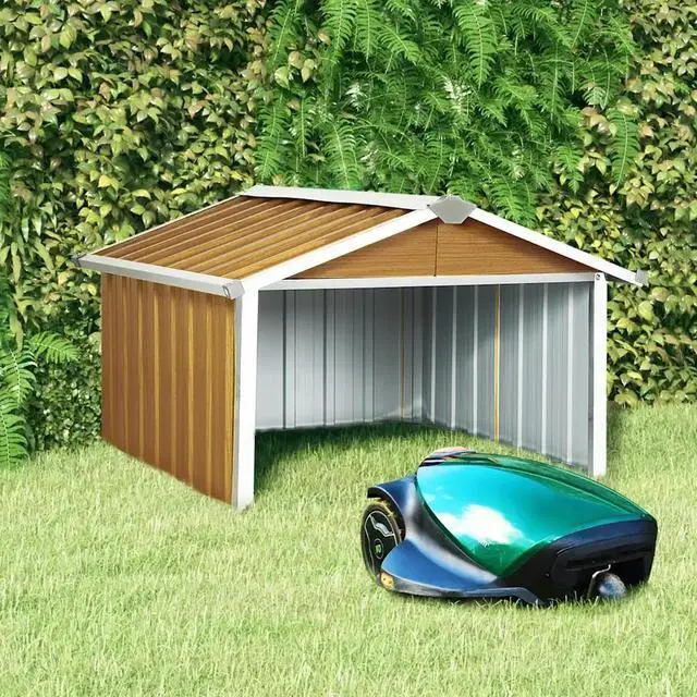 Main image of vidaXL Garden Robot Lawnmower Shed 36.2"x38.2"x24.8" Galvanized Steel Brown