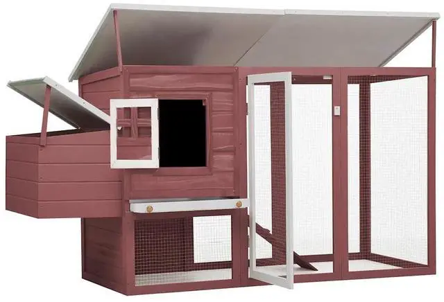 Alt view image 3 of 7 - vidaXL Outdoor Chicken Cage Hen House with 1 Egg Cage Brown Wood
