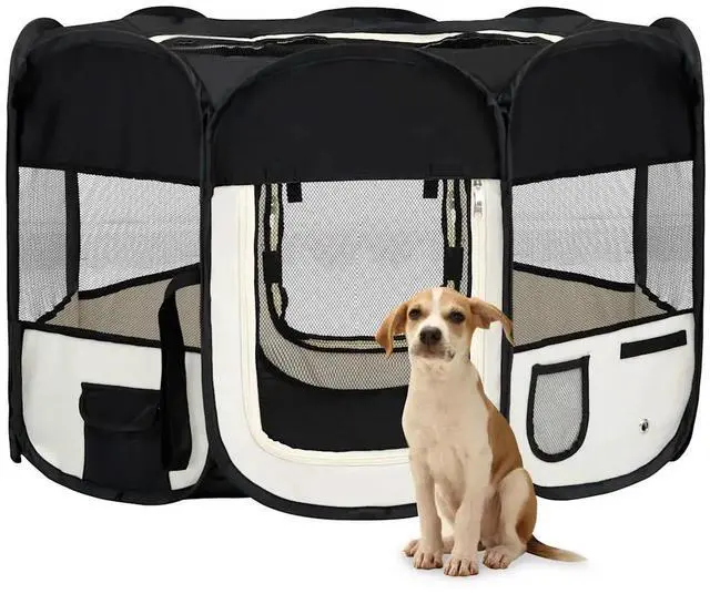 Main image of vidaXL Foldable Dog Playpen with Carrying Bag Black 43.3"x43.3"x22.8