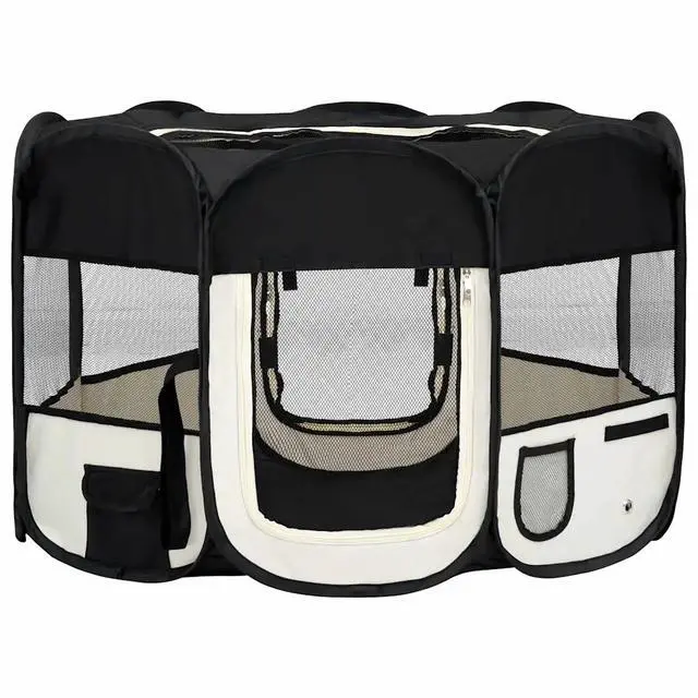 Alt view image 2 of 7 - vidaXL Foldable Dog Playpen with Carrying Bag Black 43.3"x43.3"x22.8