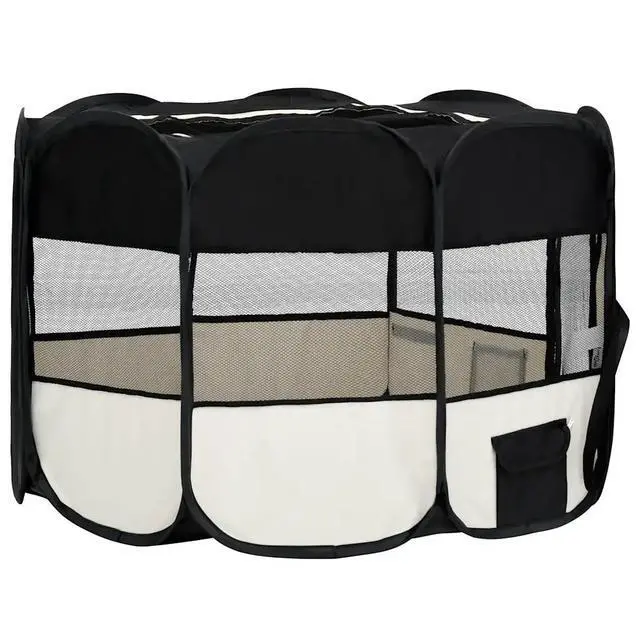 Alt view image 4 of 7 - vidaXL Foldable Dog Playpen with Carrying Bag Black 43.3"x43.3"x22.8