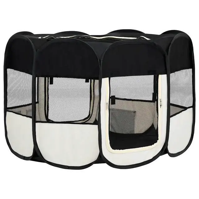 Alt view image 5 of 7 - vidaXL Foldable Dog Playpen with Carrying Bag Black 43.3"x43.3"x22.8
