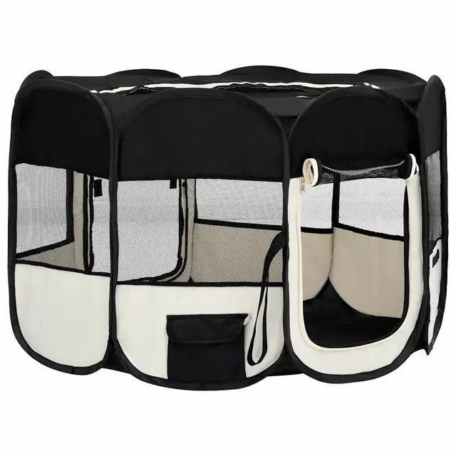 Alt view image 3 of 7 - vidaXL Foldable Dog Playpen with Carrying Bag Black 43.3"x43.3"x22.8