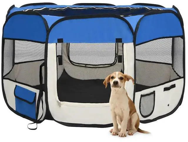 Main image of vidaXL Foldable Dog Playpen with Carrying Bag Blue 43.3"x43.3"x22.8