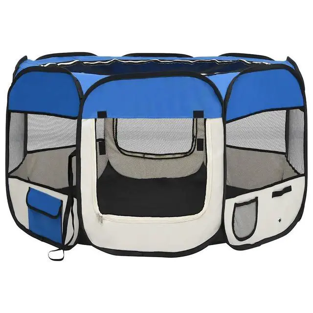 Alt view image 2 of 7 - vidaXL Foldable Dog Playpen with Carrying Bag Blue 43.3"x43.3"x22.8