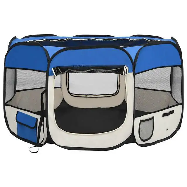 Alt view image 3 of 7 - vidaXL Foldable Dog Playpen with Carrying Bag Blue 43.3"x43.3"x22.8